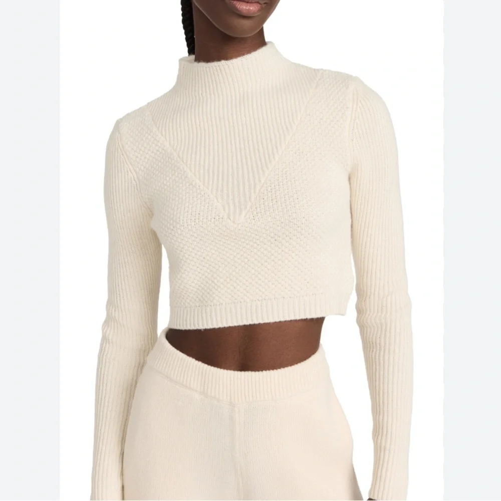 VICTOR GLEMAUD wool Crop Mock Neck long sleeve sweater In Pearl cream Sz medium